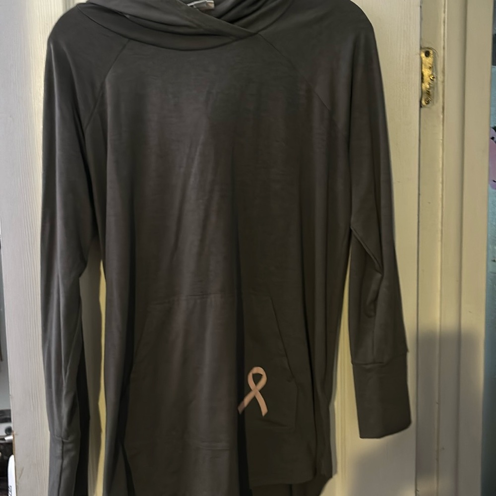 Beautiful size large breast, cancer awareness, Amber hoodie. Grey